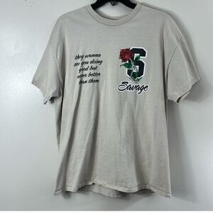 Salvage Tan Graphic Tee with Rose Design